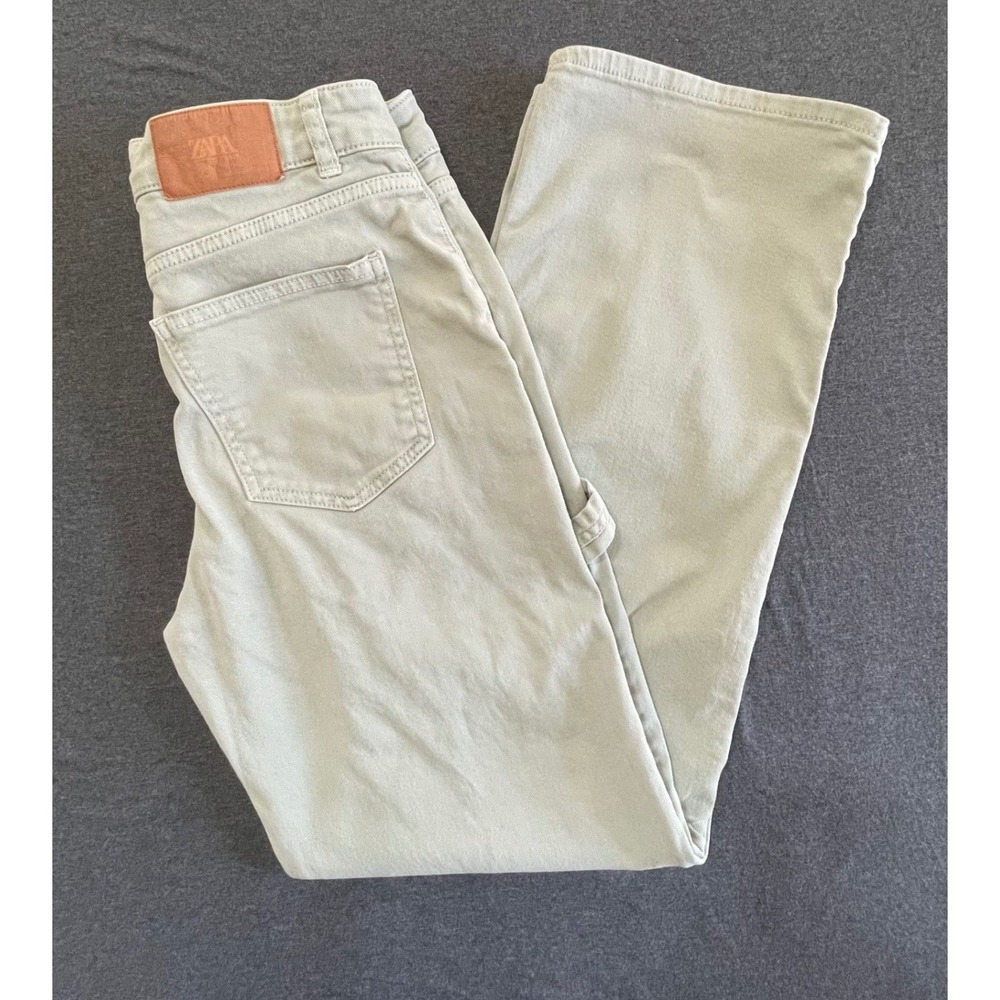 Zara Carpenter Pants Women Size 4 Sage Green High Rise Utility Straight‎ Leg